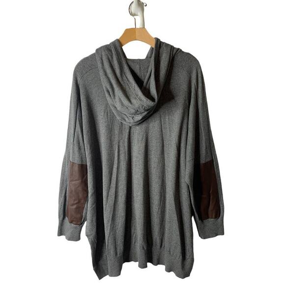 Lauren Ralph Lauren Plus 2X Gray Hoodie Pullover Faux Leather Elbow Patches - Picture 9 of 11